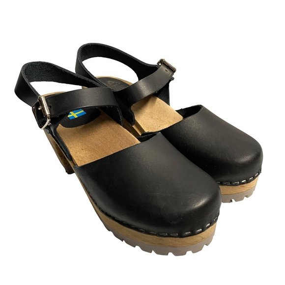 MIA "Sofia" Clog Platform Sandal Black Leather with Wood Heel - Picture 2 of 14